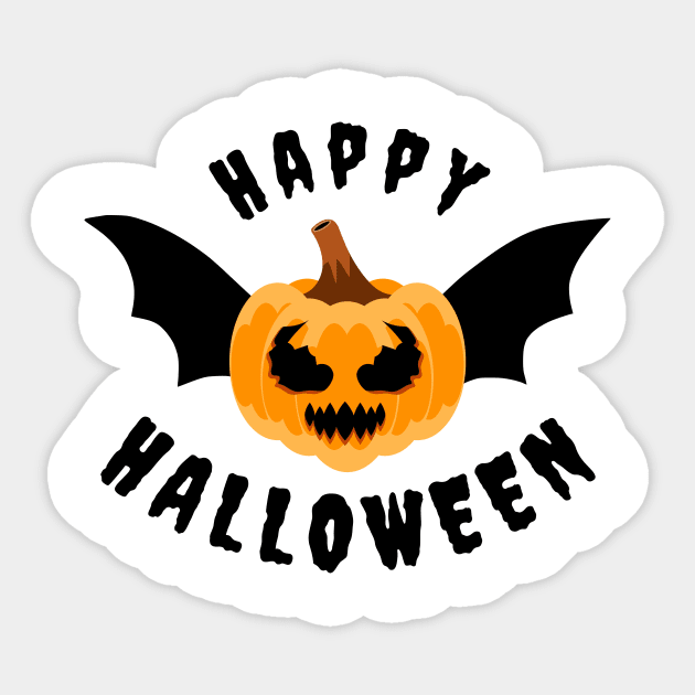 Giggles and Grins: Happy Halloween Flying Pumpkin Bat Sticker by neverland-gifts